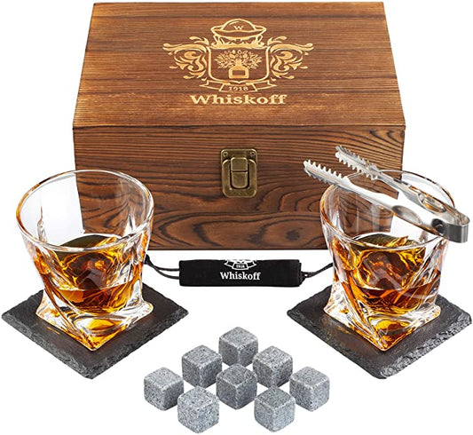 Whiskey Glass Set of 2 -  Whiskey Stones Gift Set